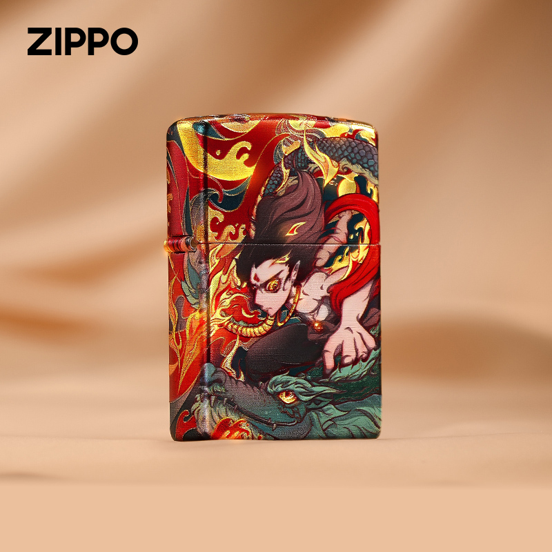 Zippo打火机【哪吒闹海】传统国风古法烫金包银哪吒送礼收藏DYJ1X1
