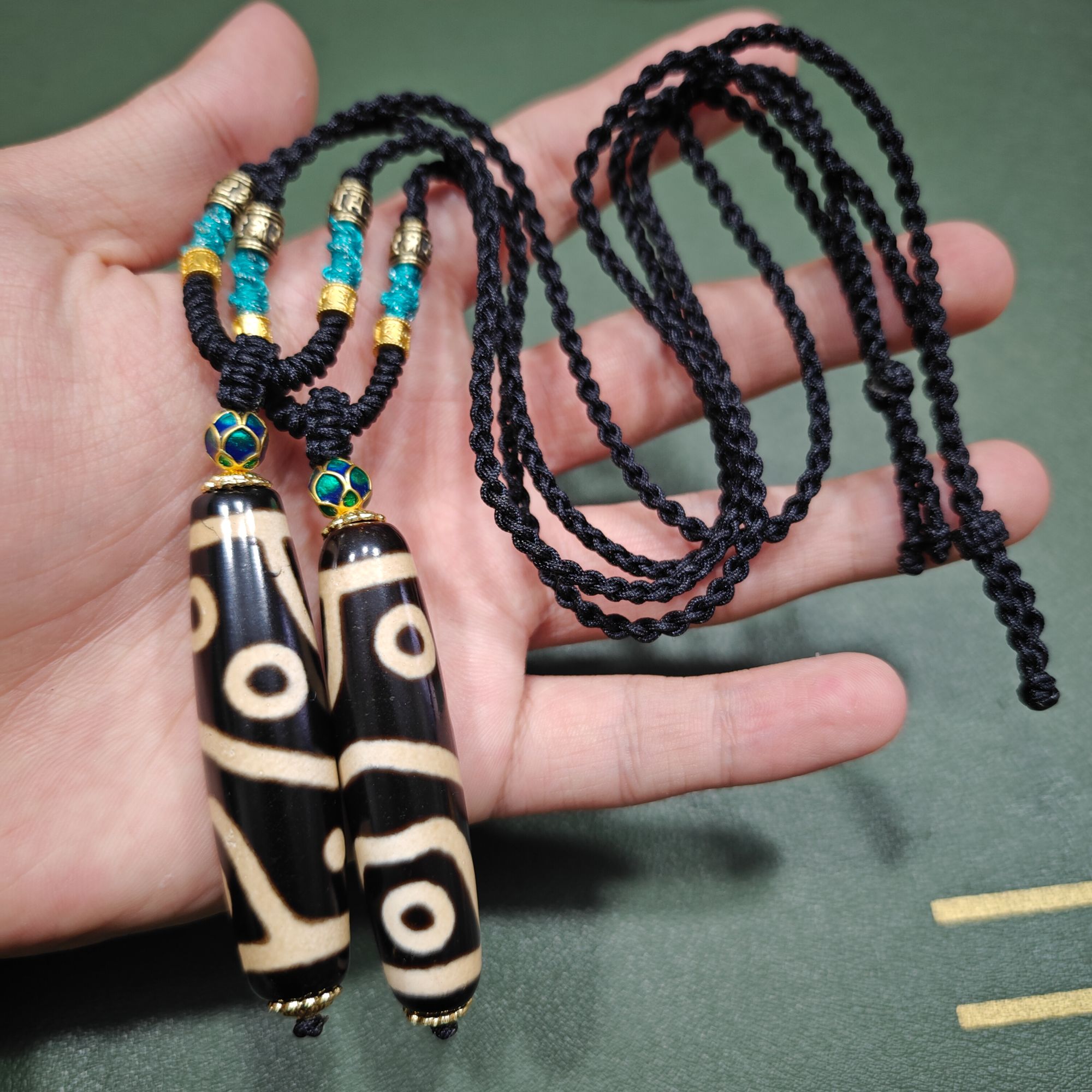 【曹美丽精选】H41465-玛瑙DIY脖挂（四眼）-多样性发其一-14*58mm