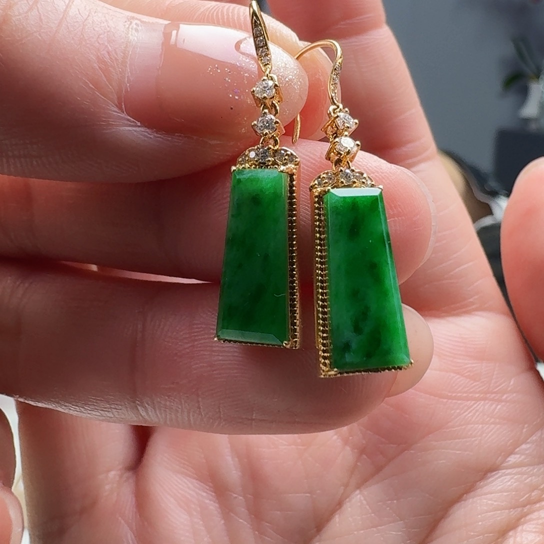 翡翠耳饰18K金镶嵌天然