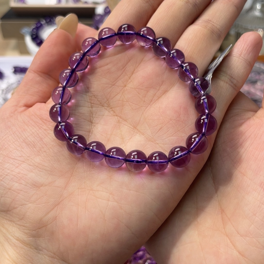 紫晶手链未镶嵌茶*妈巴西浓郁色8m+