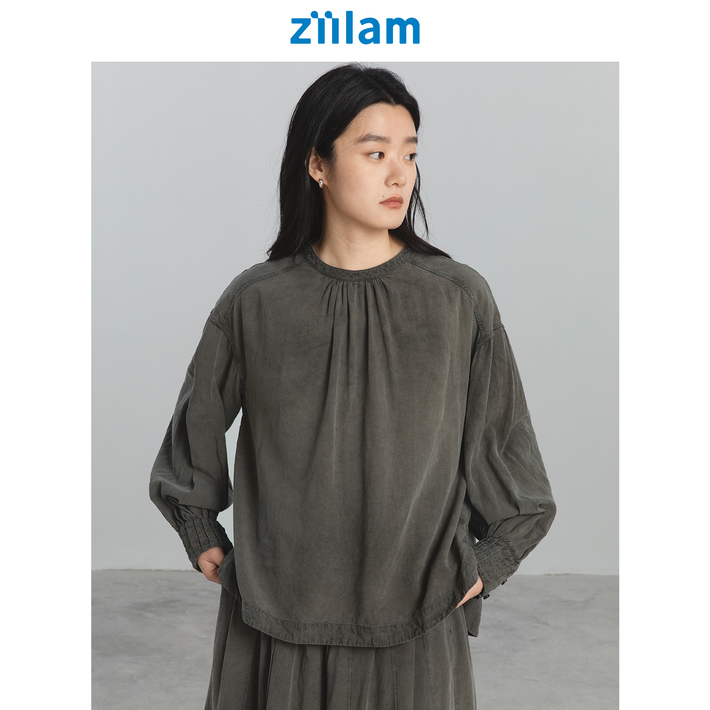 ziilam枝蓝 植物染塔克衬衫25秋日系宽松廓形短款慵懒长袖T女