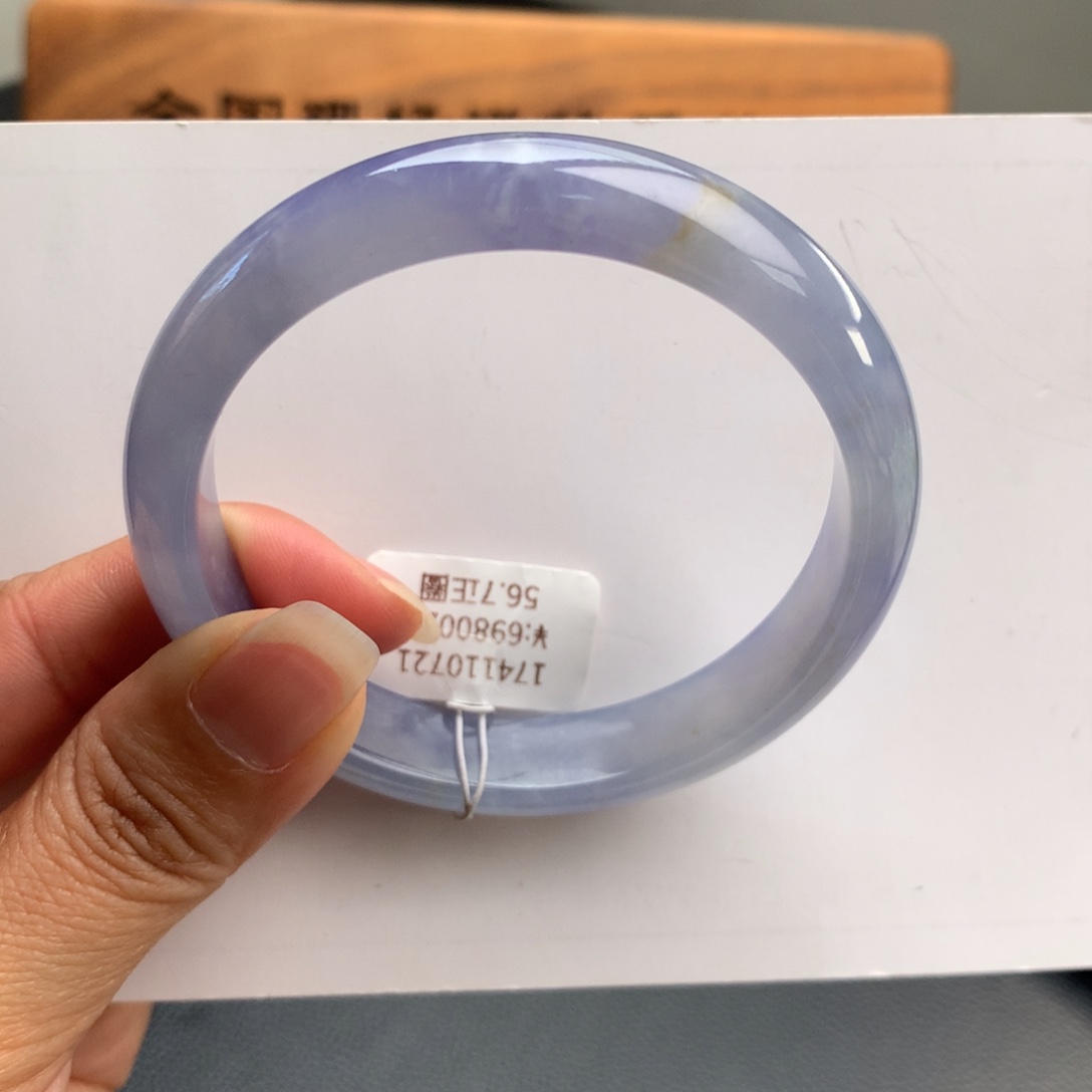 翡翠手镯未镶嵌冰浓紫莫奈56.7正圈