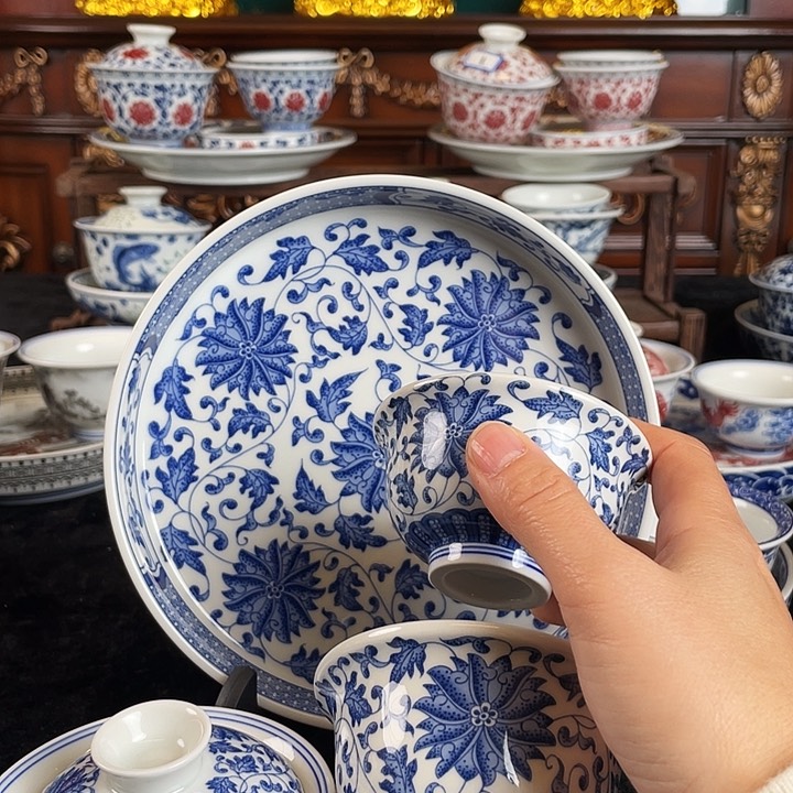 缠枝莲五件套茶具