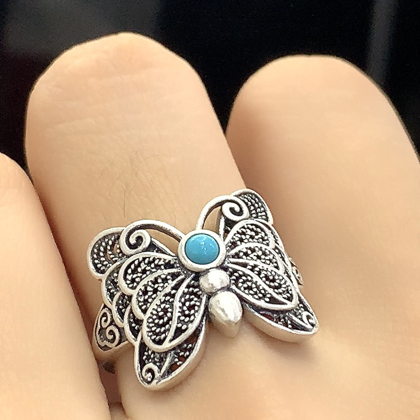925银戒指 自留！个性复古大版蝴蝶戒指