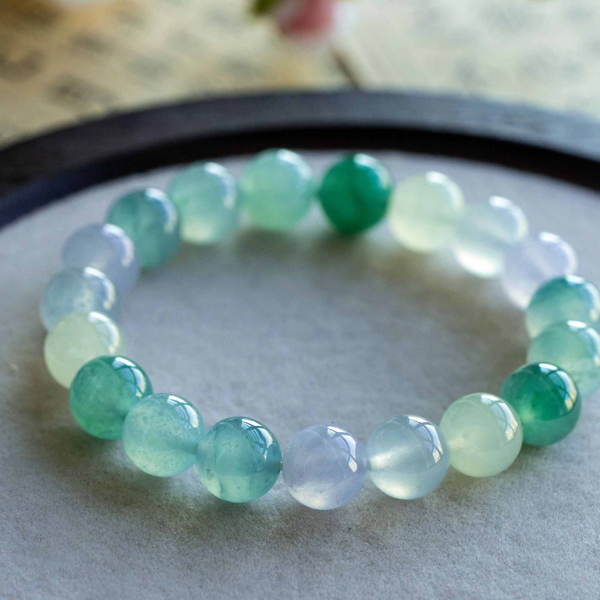 冰种幻彩翡翠手串翡翠珠串缅甸天然A货翡翠时尚百搭清新