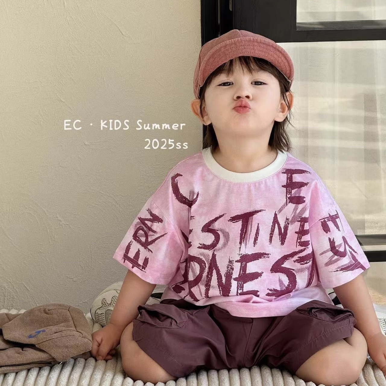 潮牌夏天季款男宝小童装纯棉短袖圆领扎染英文炫酷t恤衫韩版夏季