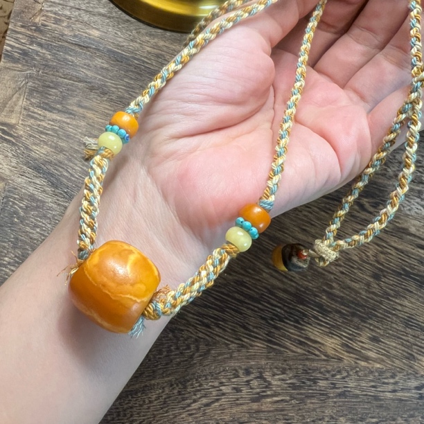 天然琥珀蜜蜡石膏蜡手工编织精美时尚气质枣珠锁骨链颈饰