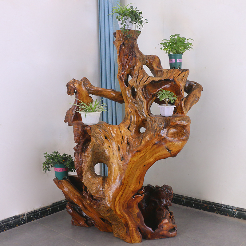 根雕花架实木自然树根客厅底座随形根艺花盆架木雕摆件MH10639