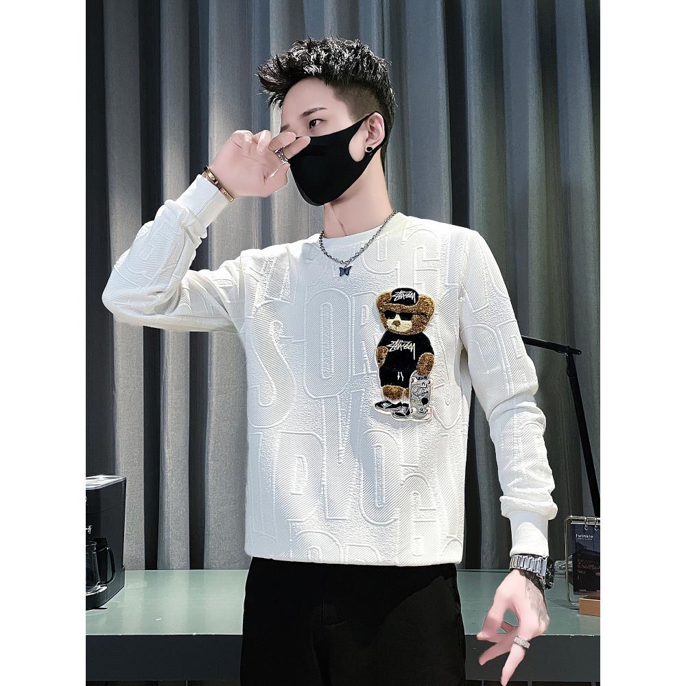 轻奢痞帅男装刺绣卫衣男款美式潮牌T恤长袖上衣2025新款体恤外套