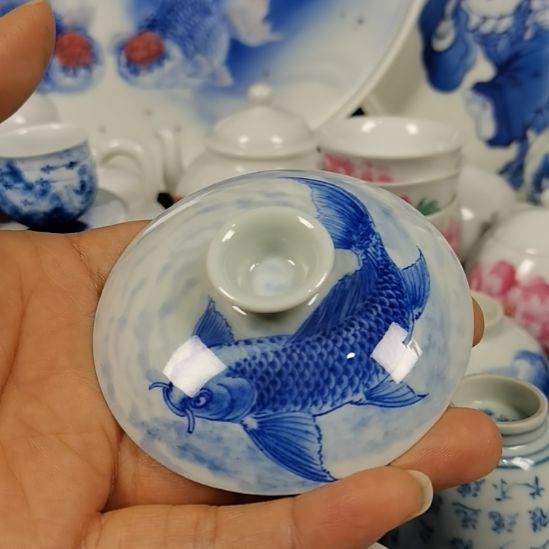 小***伴景德镇陶瓷青花单鱼盖子