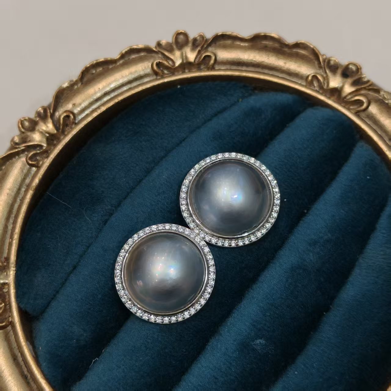 海水星空蓝精工加厚豪镶定制款马贝耳钉