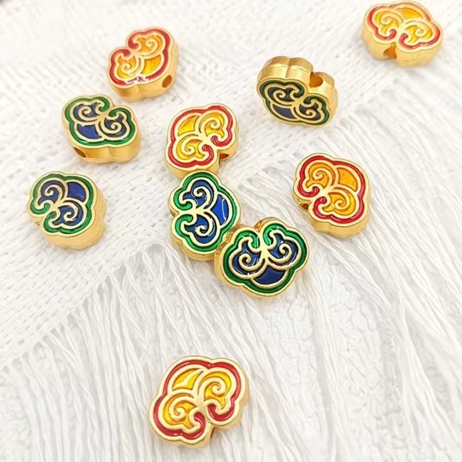 【萍姐家】双面祥云古法金大孔通孔隔珠哑金手工编织diy饰品配件