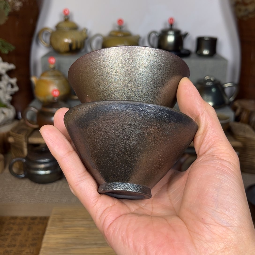 壶紫泥柴烧斗笠对杯建水紫陶