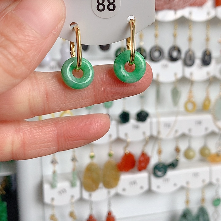 翡翠耳饰银S925镶嵌翡翠