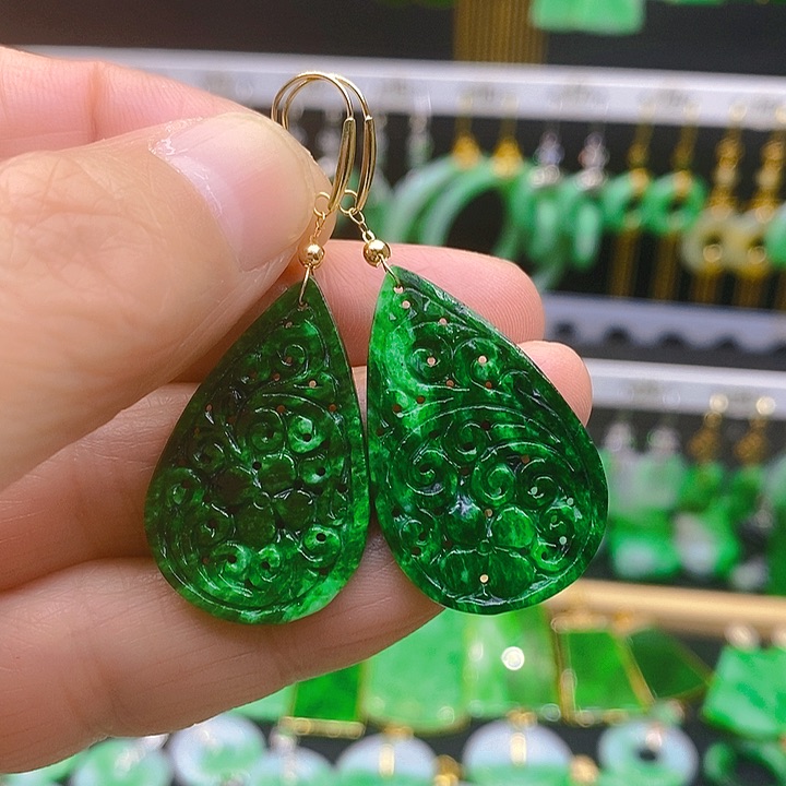 翡翠耳饰18K金镶嵌耳坠