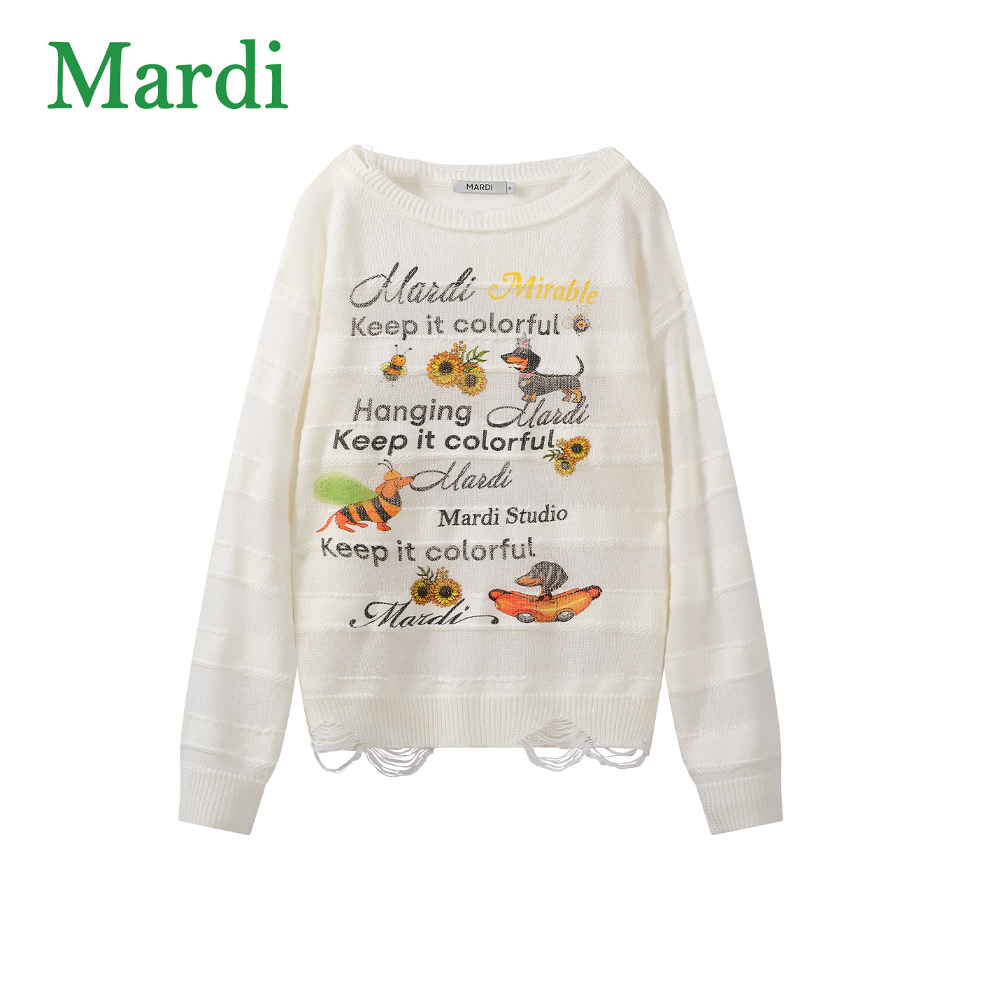 Mardi宽松薄衫针织圆领毛针织衫卡通毛衫白色MTX253233220102