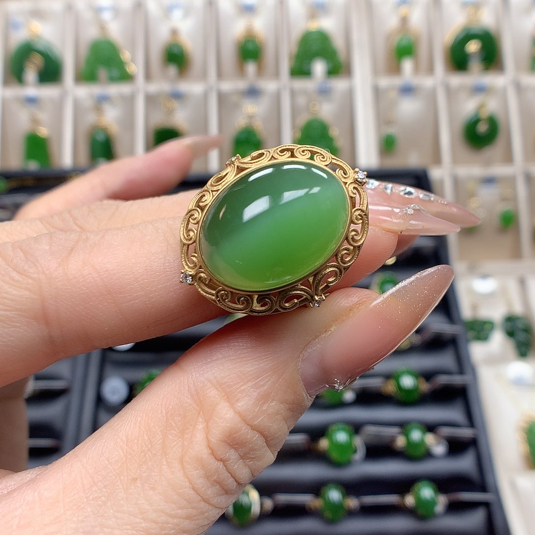 和田玉戒指18K金镶嵌1318