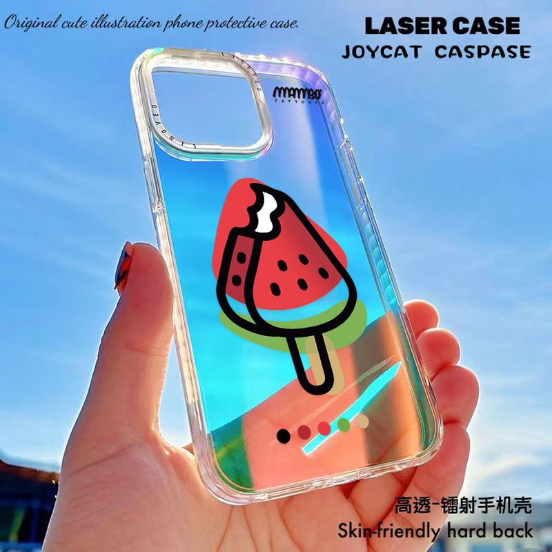卡通透明镭射手机壳适用苹果华为vivo一加女硬壳散热磨砂防摔可爱
