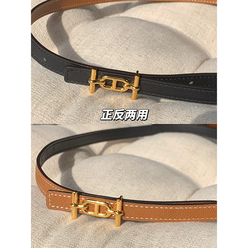 郭九九呢 真皮腰带正反两用简约黑色棕色百搭细皮带 G924P04236