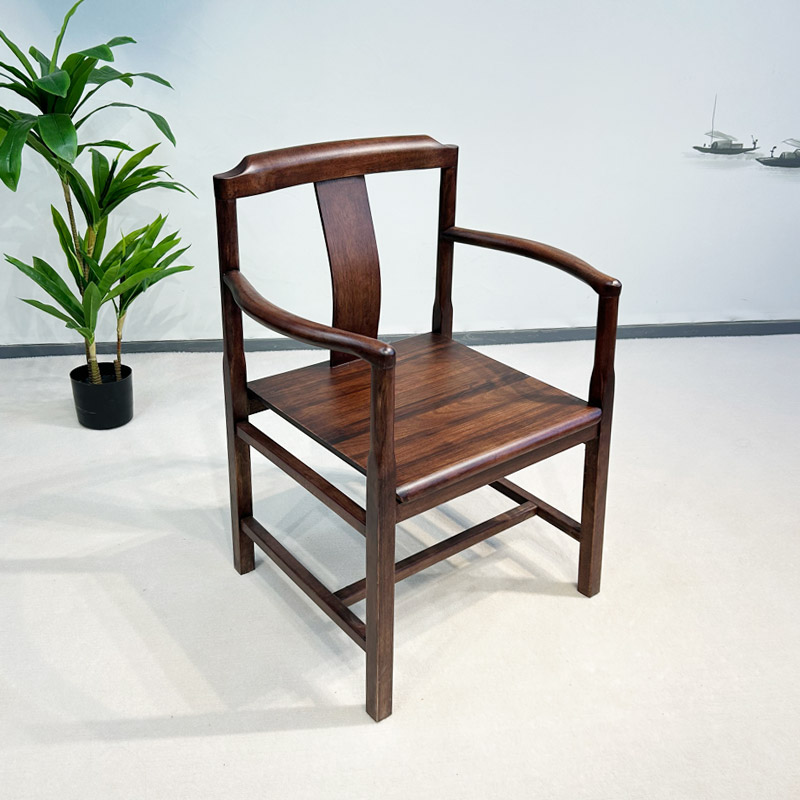 【传承副椅】新中式乌金木全实木茶椅休闲客椅