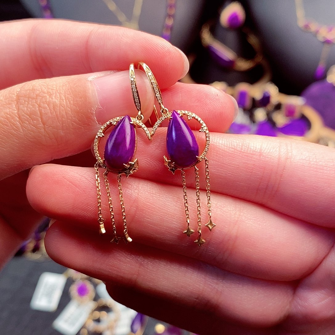 苏纪石（舒俱来）耳饰18K金镶嵌