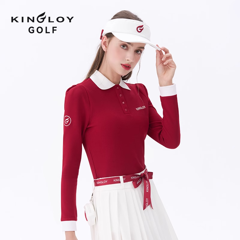 KINGLOY高尔夫女装T恤春夏弹力翻领打底衫复古高尔夫服装女款