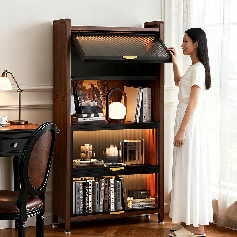 美世达钢木钢制书架落地置物架客厅铁艺书柜防尘储物柜一体靠墙