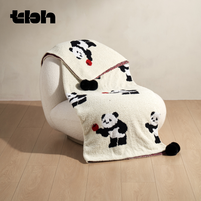 tbh野兽派家居熊猫嘭嘭半边绒针织毯客厅沙发毯子办公室午睡毛毯