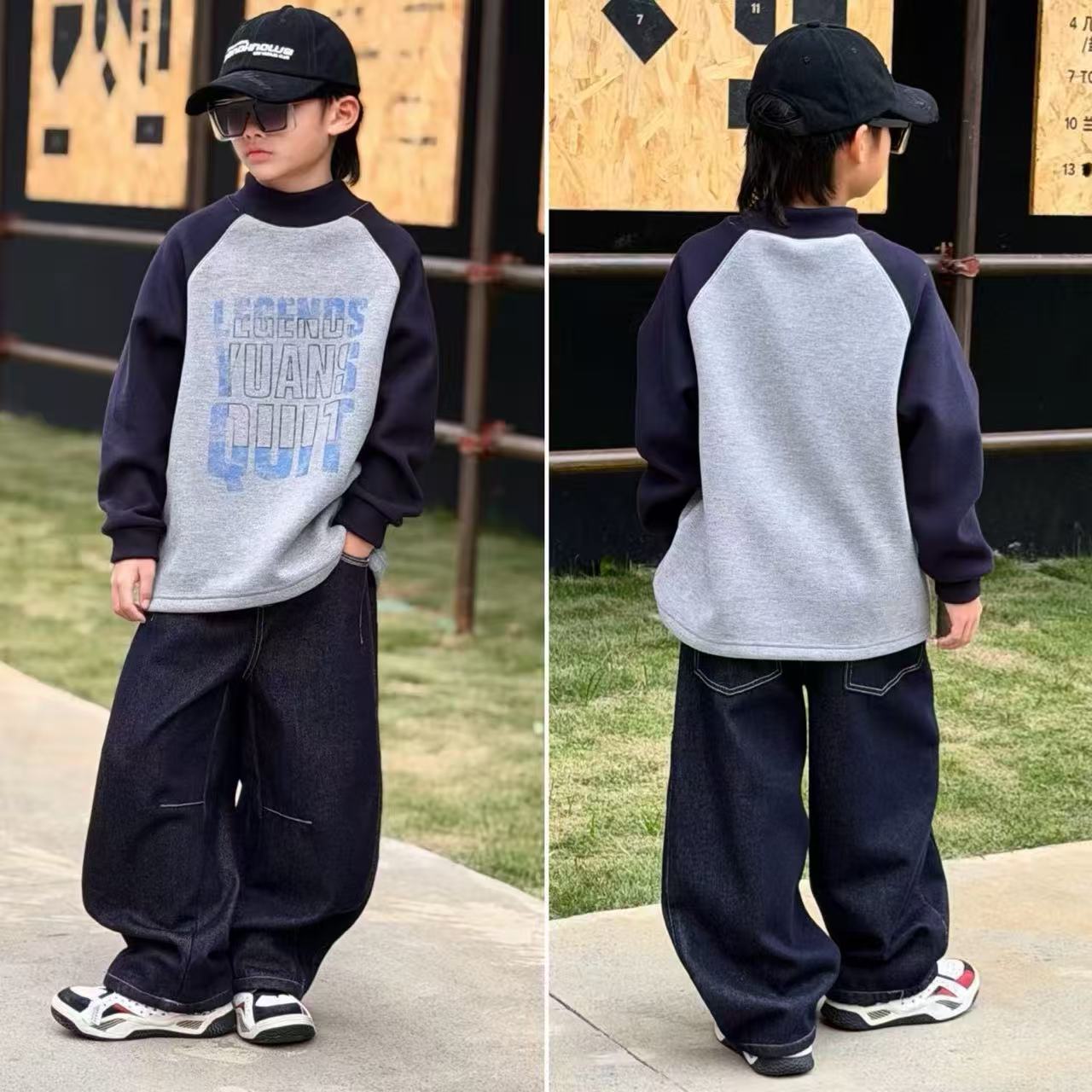 嘟妈童装 青少年冬季中高领卫衣儿童保暖打底衫百搭上衣7055