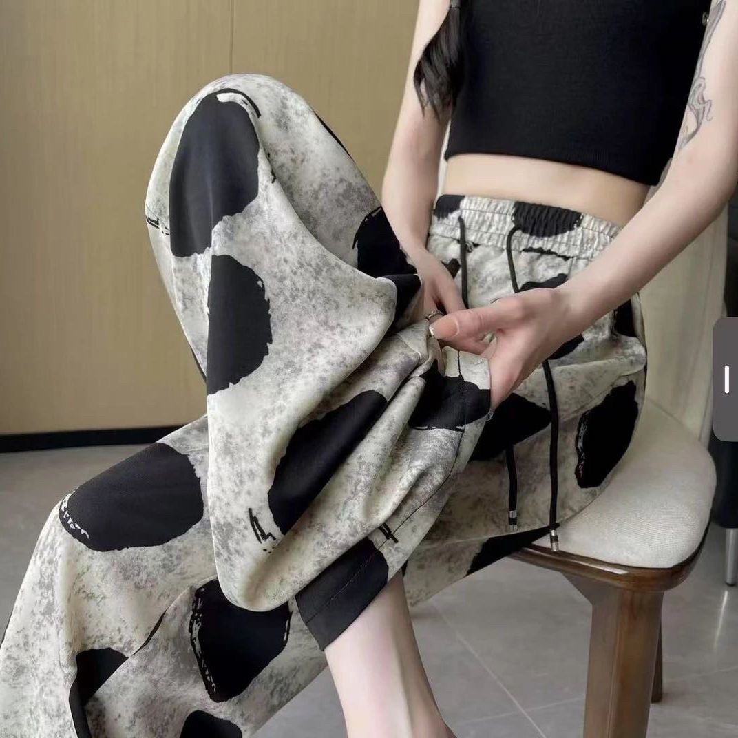 【现货+运补】复古印花休闲裤女夏季松紧腰显瘦气质时髦洋气百搭