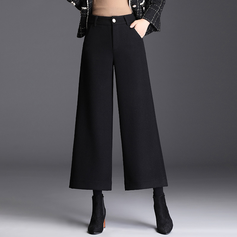 羊毛呢九分阔腿裤女秋冬新款高腰显瘦垂坠感直筒裤毛呢裤冬季加厚