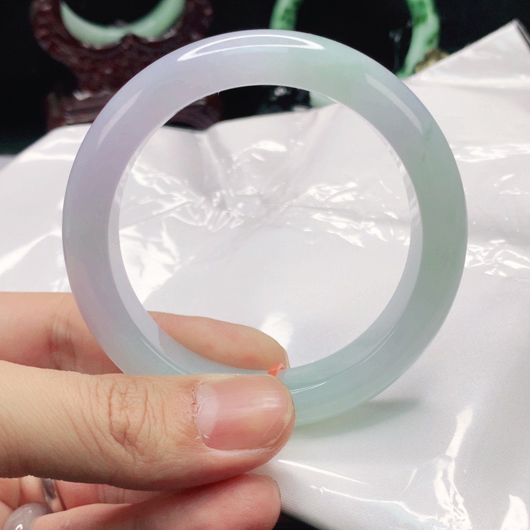 翡翠手镯未镶嵌57 圈天然缅甸翡翠A货时尚女款手镯