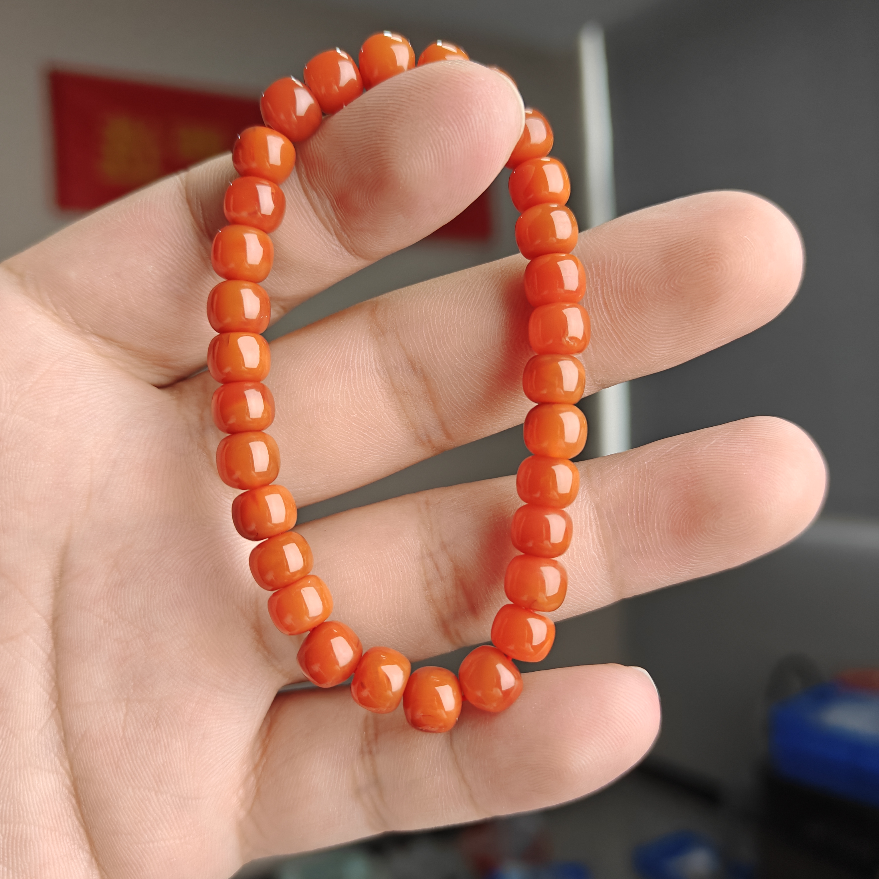 约7-8mm南红满肉老型珠单圈手串