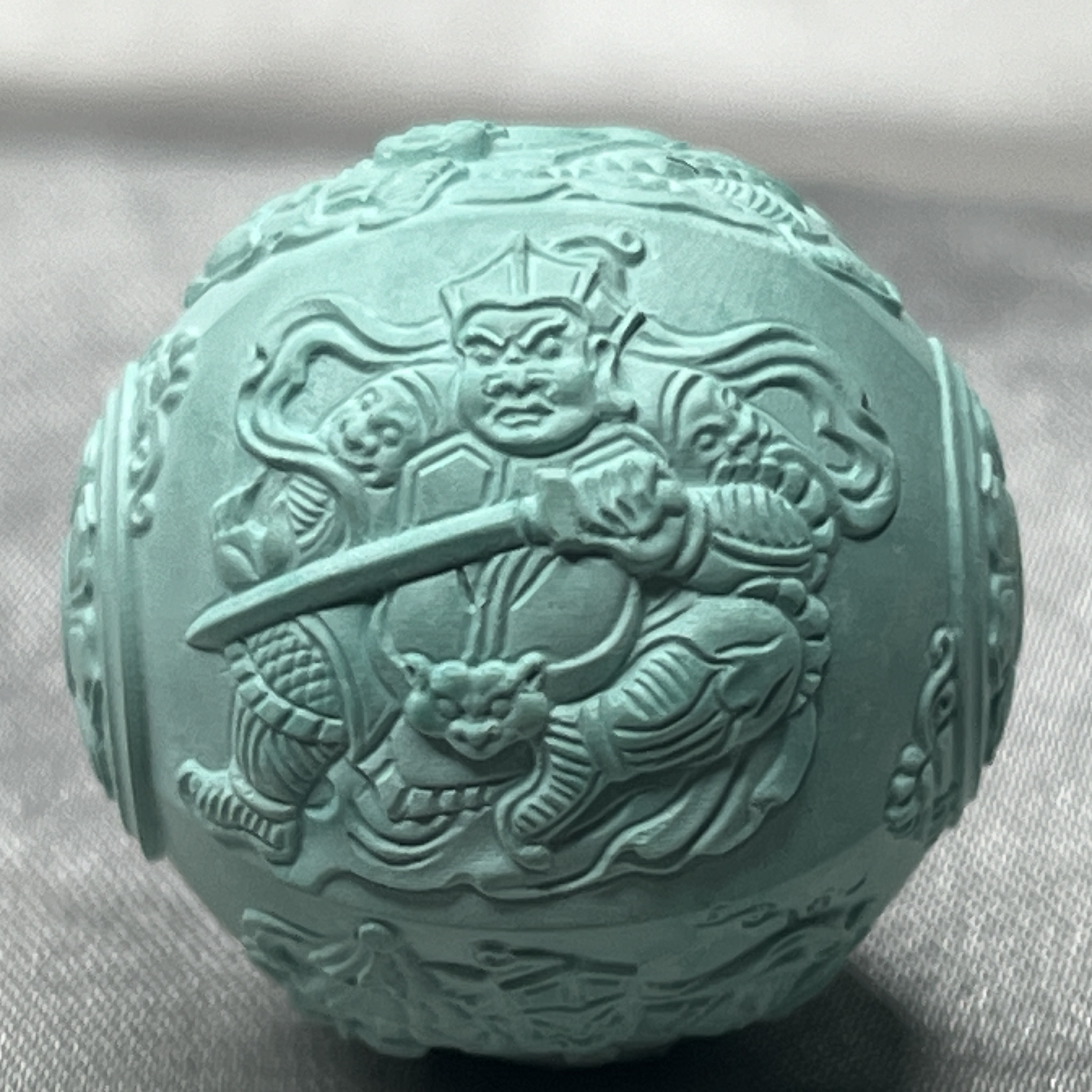 绿松石四大天王雕刻珠，直径23mm重15.15克