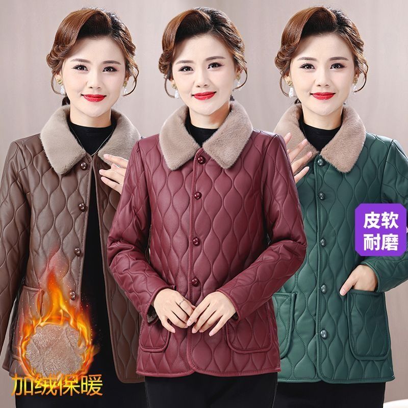 【匠心品质】高端款PU棉袄短款外套加绒加厚中老年保暖棉服妈妈