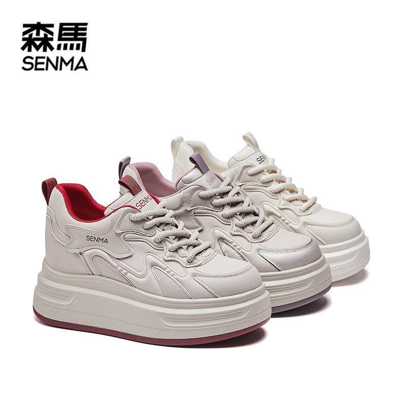 SENMA/森马厚底內增高9公分小白鞋女百搭皮面休闲鞋秋冬运动鞋女