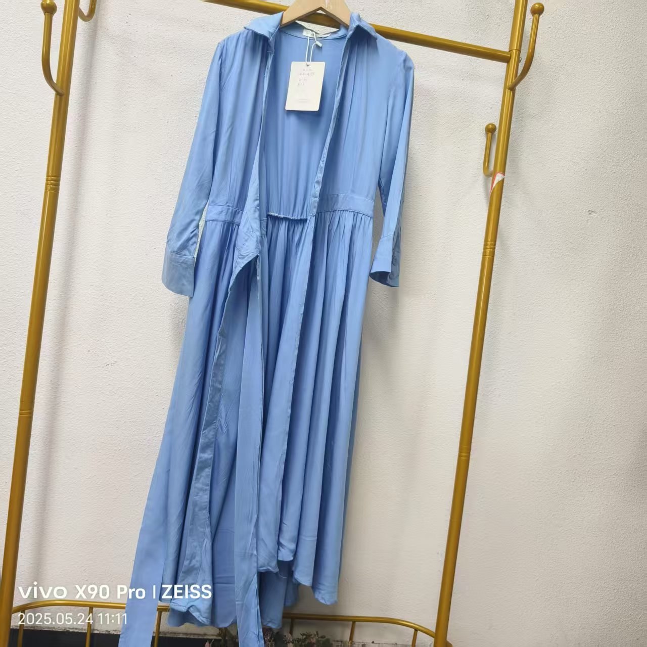 唯琳剪标  C4-8-4187款  蓝色开衫长款连衣裙