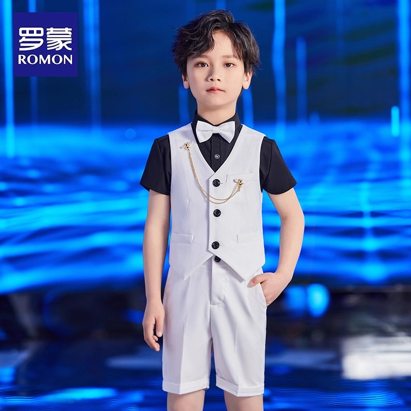 罗蒙男童西装套装夏季英伦儿童礼服走秀钢琴演出服男孩主持人套装