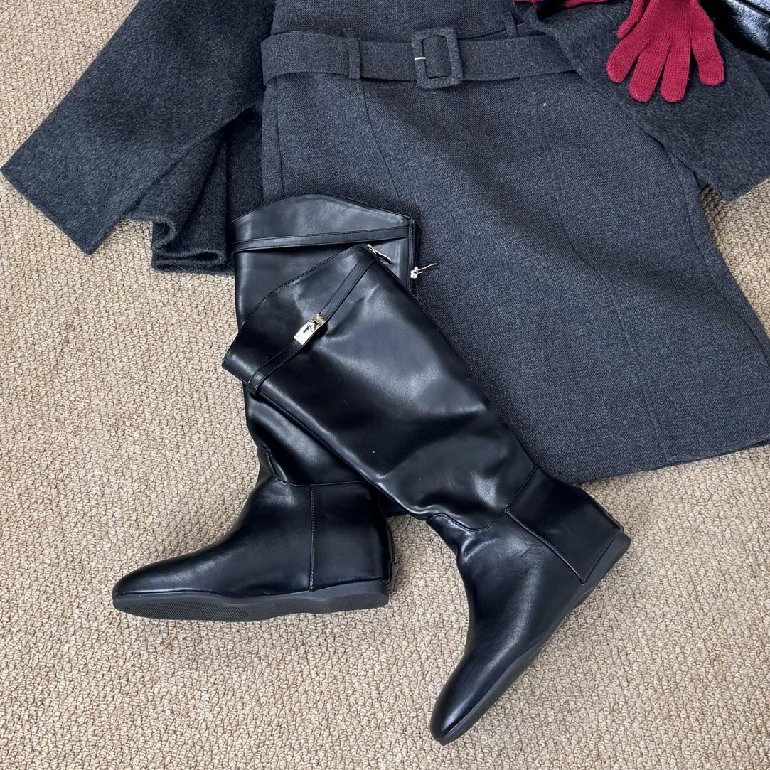 【觅而】秋冬复古内增高骑士靴显瘦加绒高筒长靴3318-11