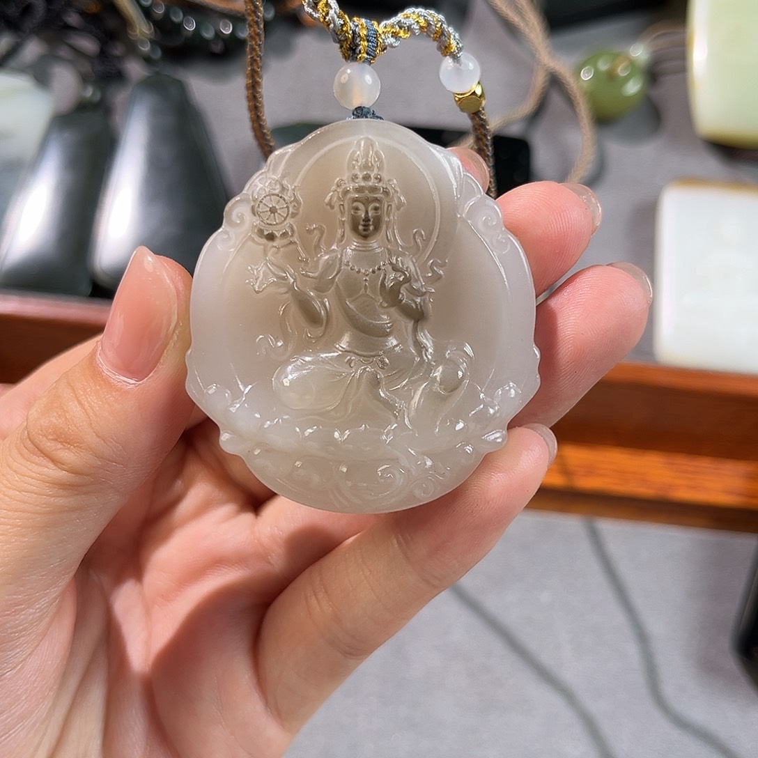 和田玉未镶嵌挂件喝***渔