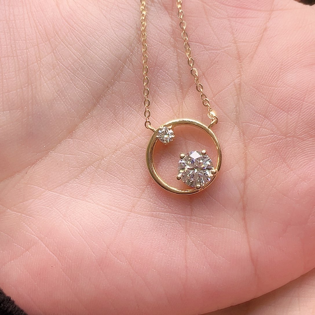 实验室培育钻石18K金镶嵌项链1.071ct K黄双钻项链45cm