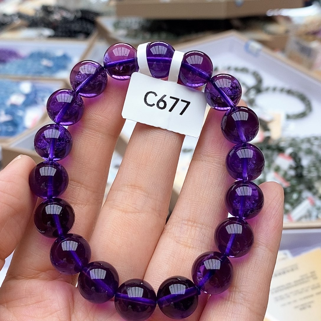 水晶手链未镶嵌看***海C677乌拉圭紫水11.6mm
