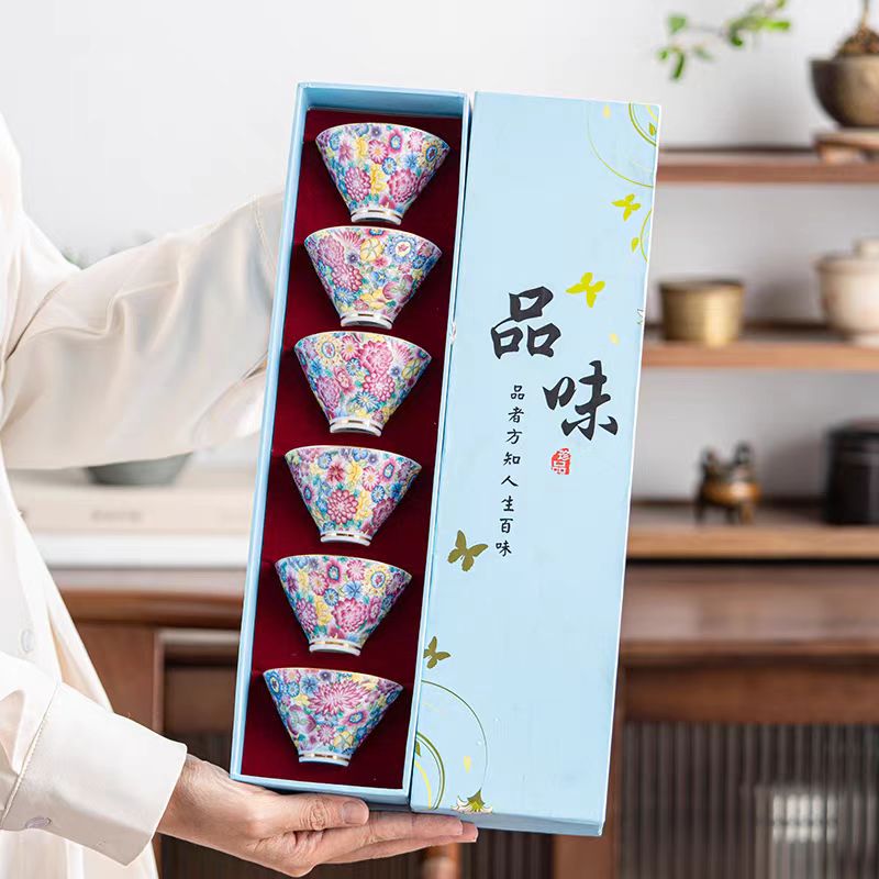 珐琅万花斗笠六杯套装-ZH688