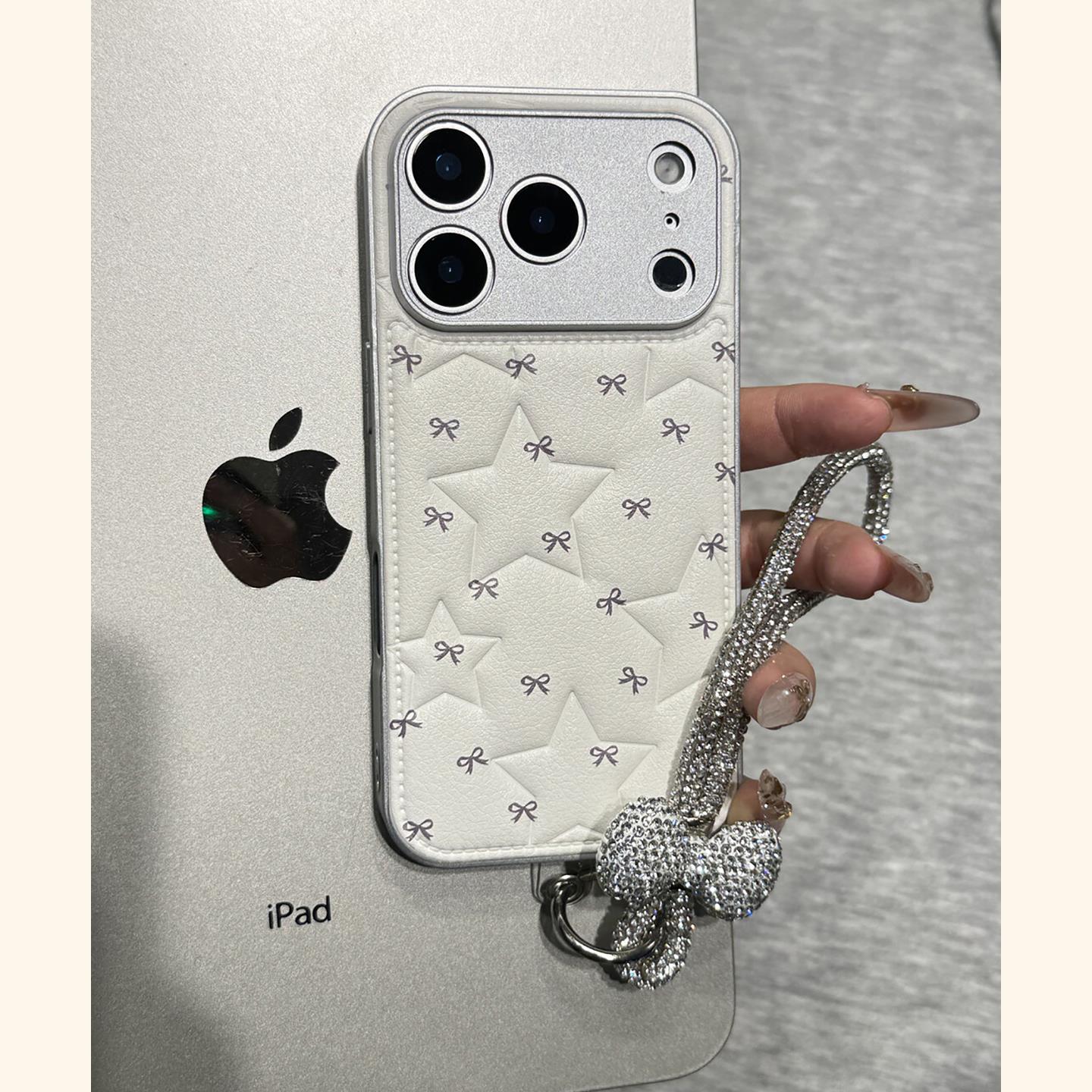 ins风韩系星星皮纹蝴蝶结适用苹果17promax手机壳iphone16新款15