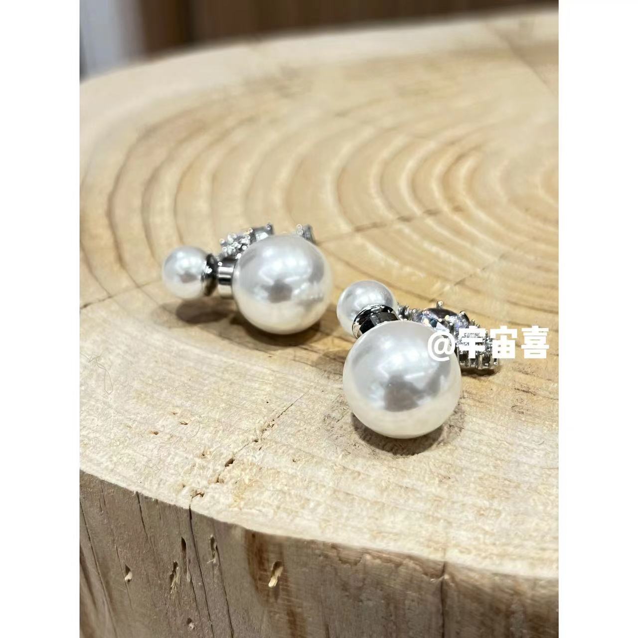 铜合金锆石耳饰  D4-098【前后贝珠星球锆石冰糖耳钉】