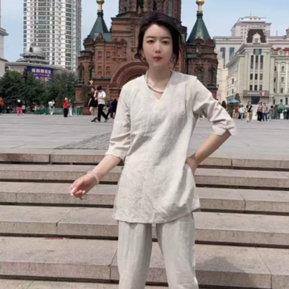 (飒爽推荐)国风亚麻套装