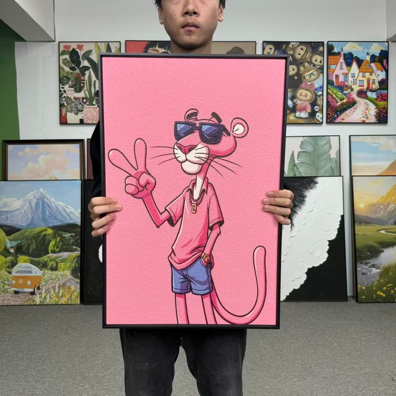 时尚粉红豹系列客厅背景高端装饰画电竞房壁画玄关挂画146