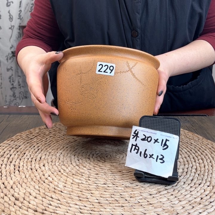 紫砂花盆特价柴烧清趣刻绘缸盆239