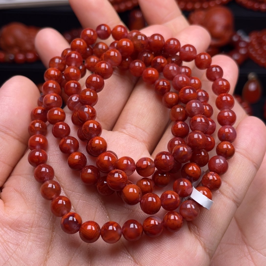 南红玛瑙珠宝奇石未镶嵌多圈6.5mm