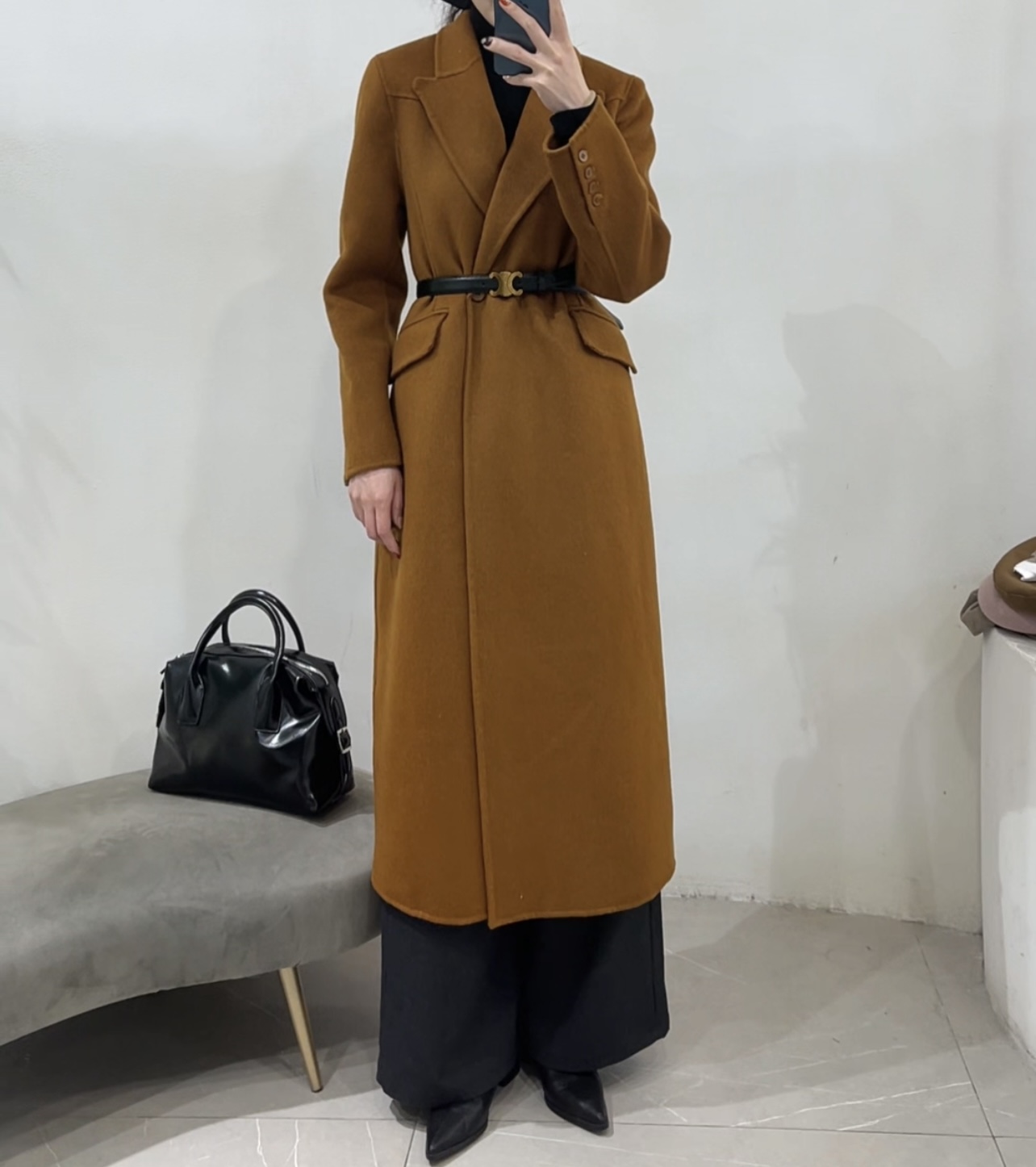 【羽奢时尚】2025简韩秋冬时尚气质双面羊毛驼绒混纺长款大衣25109